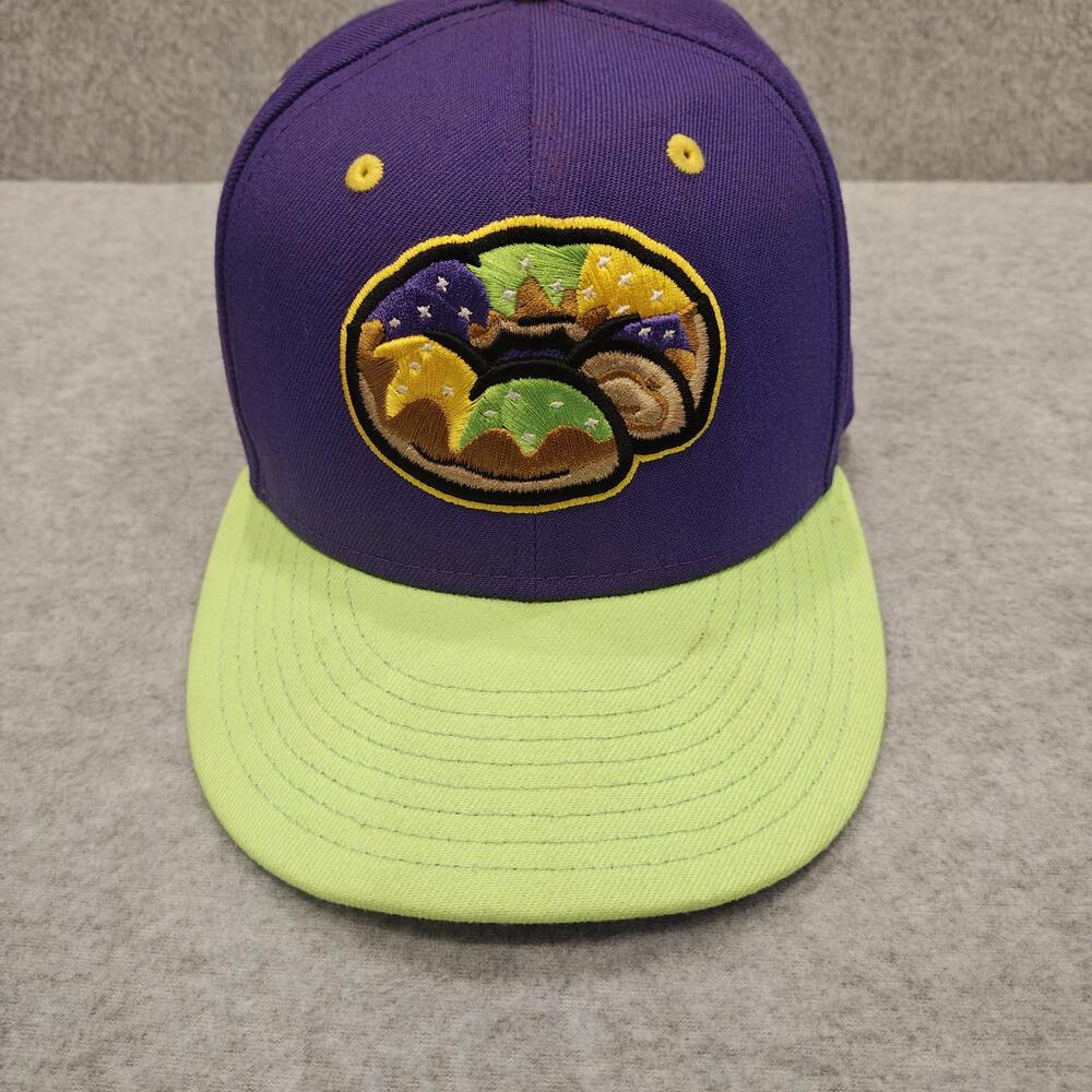 Biloxi King Cakes Shuckers Hat Fitted Mens 7 1/2 Purple MILB Baseball New Era